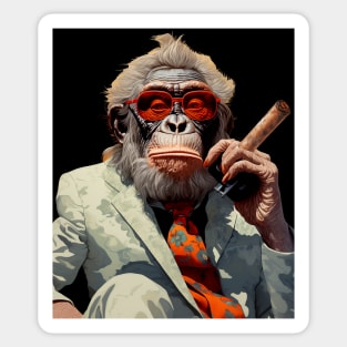 Cigar Smoking Orangutan: Sophisticated Orangutan Charm on a dark (Knocked Out) background Sticker